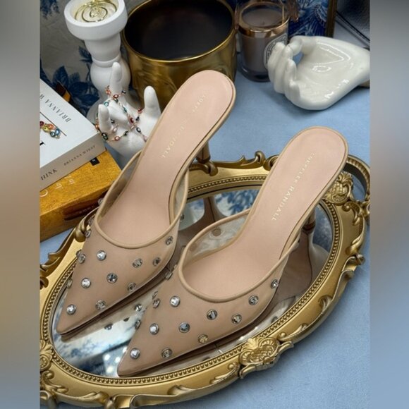 🆕 LOEFFLER RANDALL 🧿 NWOT Paloma Mesh Mid-Heel Mules, Cream/Clear, Sz 8 - Picture 10 of 14
